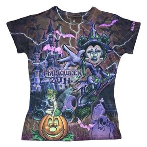Disney Parks Halloween Minnie & Pluto Haunted Mansion All Over Print Shirt Med